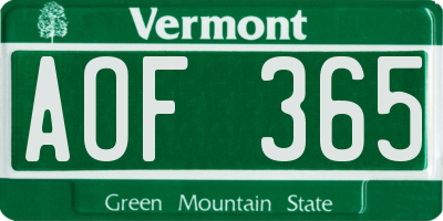 VT license plate AOF365