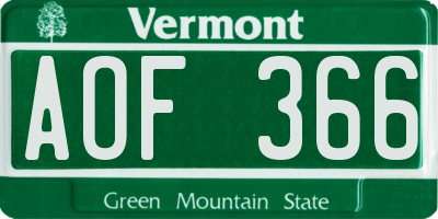 VT license plate AOF366