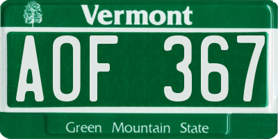 VT license plate AOF367