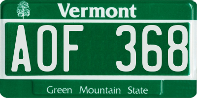VT license plate AOF368