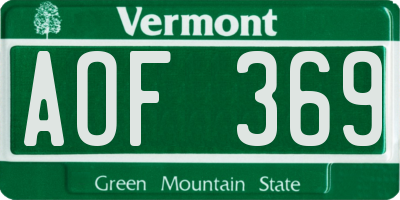 VT license plate AOF369