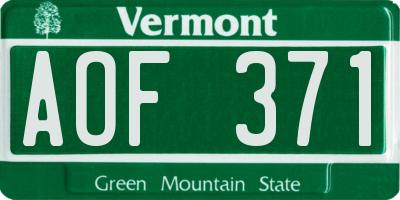 VT license plate AOF371