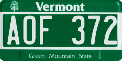 VT license plate AOF372