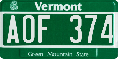 VT license plate AOF374