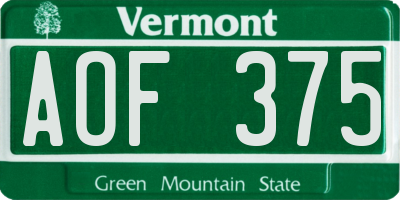 VT license plate AOF375