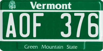 VT license plate AOF376