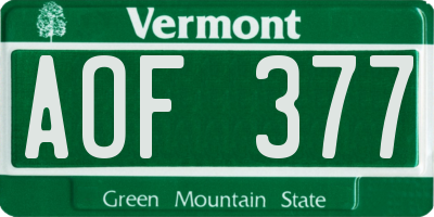 VT license plate AOF377