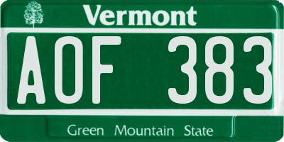 VT license plate AOF383