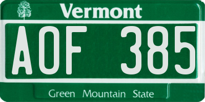 VT license plate AOF385