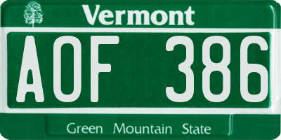 VT license plate AOF386
