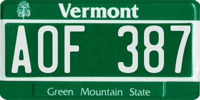 VT license plate AOF387