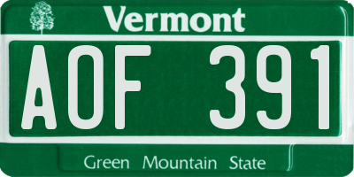 VT license plate AOF391
