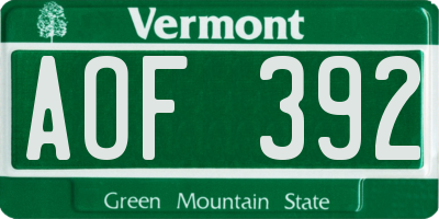VT license plate AOF392