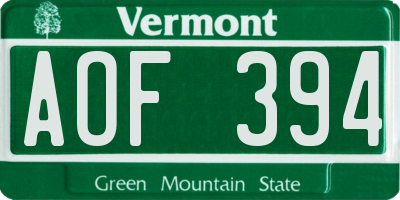 VT license plate AOF394