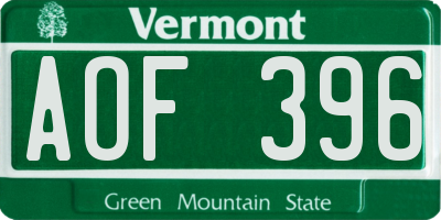VT license plate AOF396