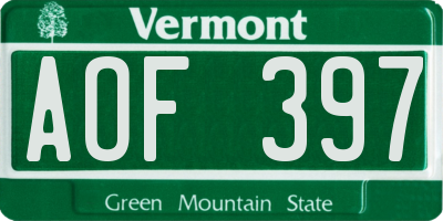 VT license plate AOF397