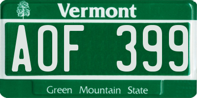 VT license plate AOF399
