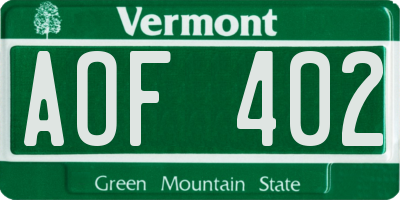 VT license plate AOF402