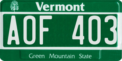 VT license plate AOF403