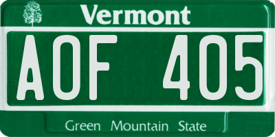 VT license plate AOF405