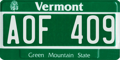 VT license plate AOF409
