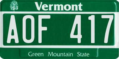 VT license plate AOF417