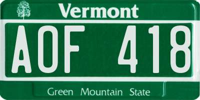 VT license plate AOF418