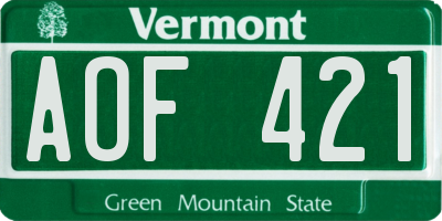 VT license plate AOF421