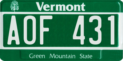 VT license plate AOF431