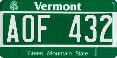 VT license plate AOF432