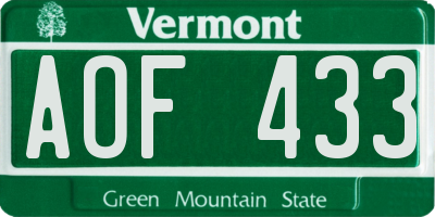 VT license plate AOF433