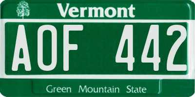 VT license plate AOF442