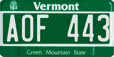 VT license plate AOF443
