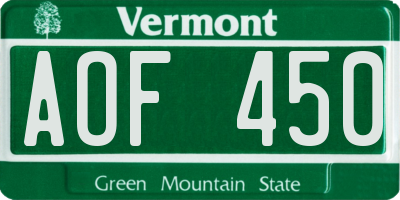 VT license plate AOF450