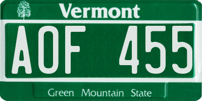 VT license plate AOF455