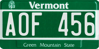VT license plate AOF456