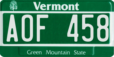 VT license plate AOF458