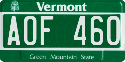VT license plate AOF460