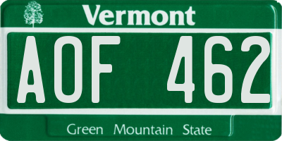 VT license plate AOF462