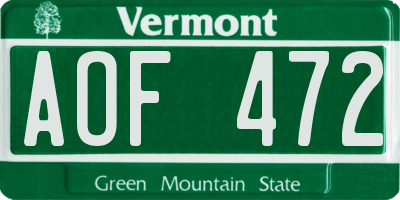 VT license plate AOF472