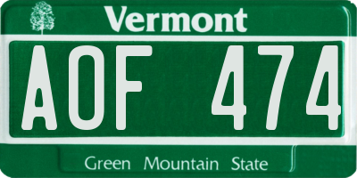 VT license plate AOF474