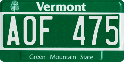 VT license plate AOF475