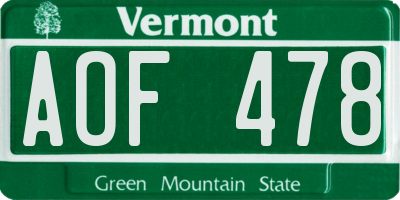 VT license plate AOF478