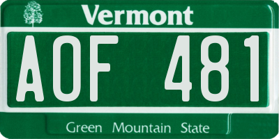VT license plate AOF481