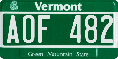 VT license plate AOF482