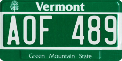 VT license plate AOF489