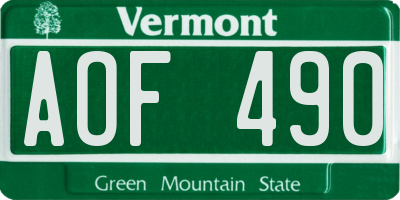 VT license plate AOF490