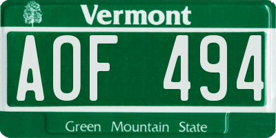 VT license plate AOF494