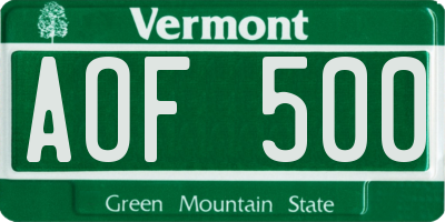 VT license plate AOF500