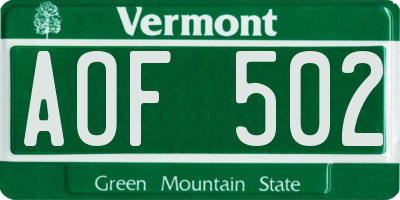 VT license plate AOF502